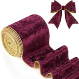 Riceshoot Christmas 4 Inch Velvet Ribbon 10 Yards Burgundy Wide Wired Velvet Ribbon with Gold Edge for Wrapping Bow Gift Box DIY