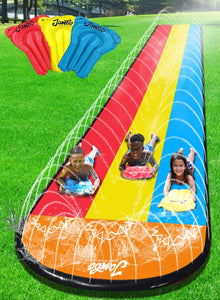 JAMBO 20Ft Premium 3 Lane Slip Splash and Slide with Bodyboards, Heavy Duty Water Slide- Advanced 3-Way Sprinkler System, Long S