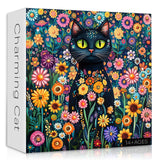 Cat Jigsaw Puzzle for Adults 1000 Pieces, Black Cat Garden Flowers Plants, Kitten Animal Themed Puzzle, Challenging for Adults K