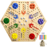 Wooden Board Game, Original Marble Game Double Sided Painted 2 to 6 Player Fast Track Board Game Wooden with 6 Colors 24 Marbles