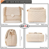 Adisa Women'S Girls Quilted Cross Body Sling Bag With Gold Chain (Sl5136_Off White),Off-White,,B0D6X2FBM6