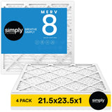 Simply Filters 21.5x23.5x1 MERV 8, MPR 600, Air Filter (4 Pack) Actual Size: 21.5x23.5x0.75 HVAC, AC Furnace Air Filter