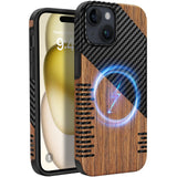 ZZDZZ Magnetic Case Compatible with iPhone 15 Case [Compatible with MagSafe] Wood and Leather Carbon Fiber Design Hybrid Shockpr