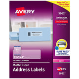 Avery Matte Clear Address Labels, Sure Feed, Laser, 11/3 x 4, 700 Labels (5662)
