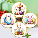 Zhenging Easter Cross Stitch Kit with 4 Bunny & EggPatterns -9.45x9.45 Inch Hoop, Pre-Printed Fabric,Threads, Tools -DlY Easter 