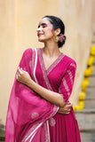 Anni Designer Women'S Rayon Blend Anarkali Printed Kurta With Pant & Dupatta (Berlin Pink-Vks01_L_Pink_Large),Pink,L,,,
