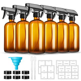 GIVAMEIHF 16oz Amber Glass Spray Bottles,6 Pack Glass Spray Bottles Refillable Empty Bottle with Adjustable Nozzle,Spray Bottle 