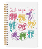 Welshower God Says I Am Christian Notebook Journal 5.5x8.3, Colorful Coquette Bow Bible Prayer Journal Notebooks for Women Note 