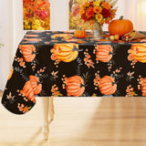 Smiry Fall Rectangle Table Cloth, Waterproof Vinyl Tablecloth with Flannel Backing, Wipeable Autumn Pumpkin Plastic Tablecloths 