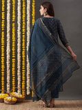 Gosriki Women'S Cotton Blend Straight Printed Kurta With Pant & Dupatta (Kabala Blue-Gs_Xl_Blue_X-Large),Blue,,B0CP78NRYJ