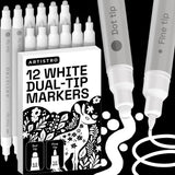 ARTISTRO 12 White Precision Dual-Tip Acrylic Paint Markers - Paint Pens Set with Dot & Fine Tips for Fabric, Rock, Glass, Wood, 