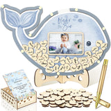 Wenqik 63 Pcs Under The Sea Baby Show Guest Book Alternatives Set Baby Shower Decorations with Photo Frame Sonogram Frame Keepsa