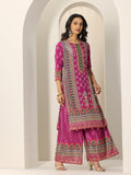 Libas Womens Printed Chinon Straight Kurta With Palazzos And Dupatta Pink L