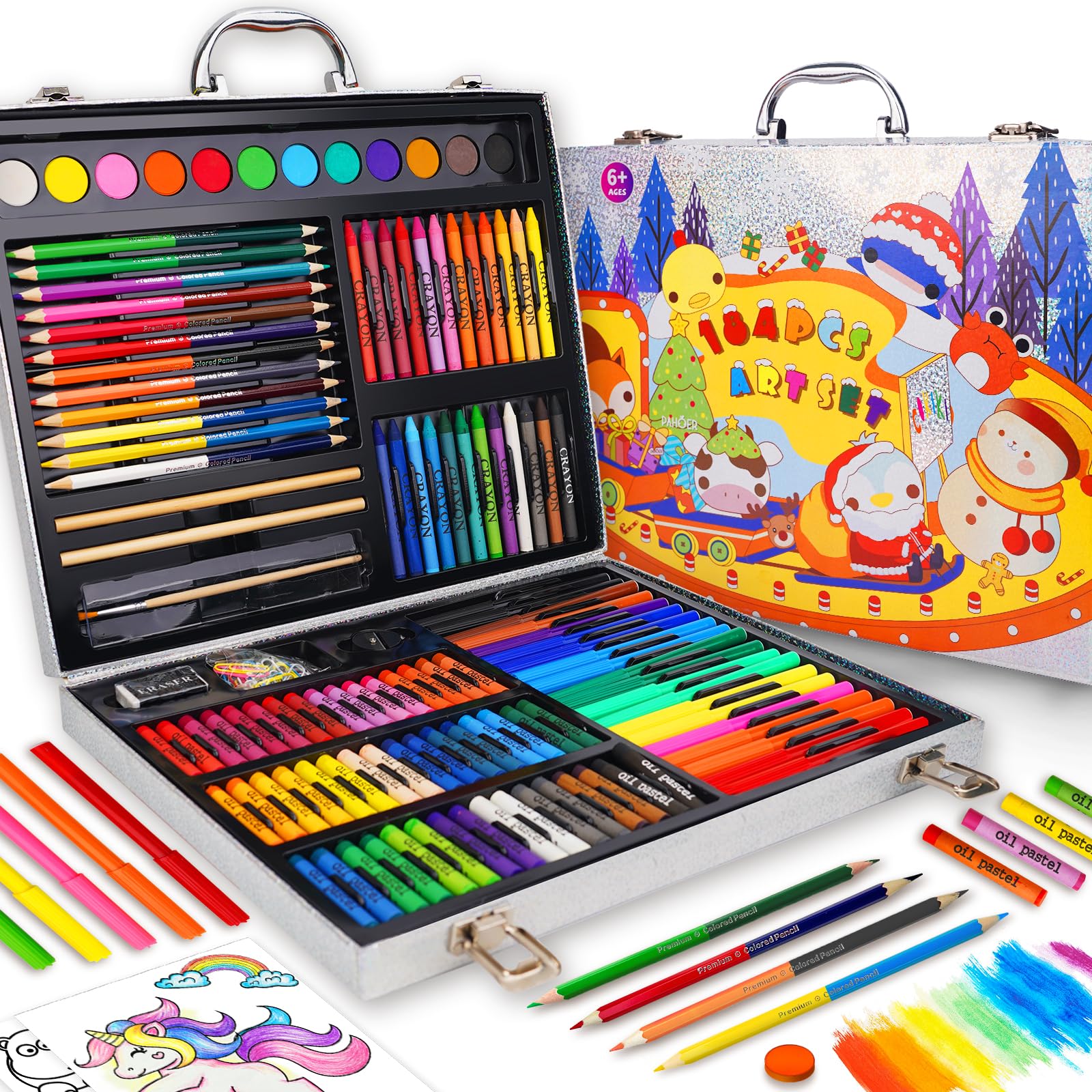 Okiki Art Supplies Kit, 184-Pack Drawing Coloring Set Painting Art Set Kits Gifts Box, Arts and Crafts for Artist, Crayons, Past