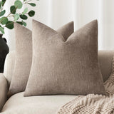 Foindtower Solid Textured Chenille Throw Pillow Covers 20x20,Light Taupe