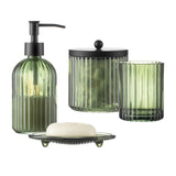 4PCs Heavy Weight Decent Glass Bathroom Accessories Set with Decorative Pressed Pattern - Includes Hand Soap Dispenser & Tumbler