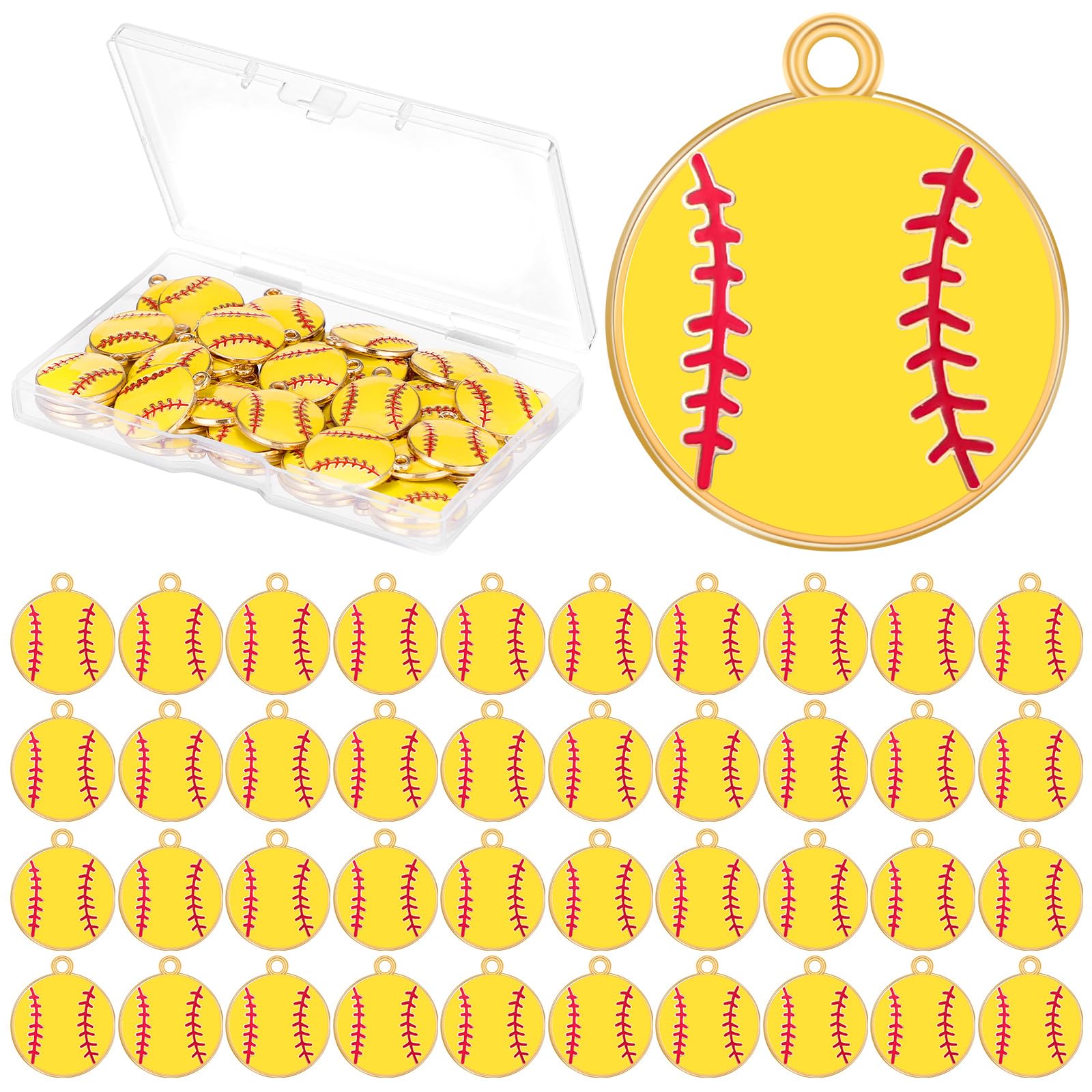 Loetere 64 Pcs Sports Charms Softball Baseball Game Charm Pendants for Bracelet Necklace Earrings Making Enamel Sport Charms for