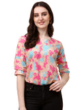 Wedani Women'S Casual Puff Sleeves V Neck Foral Top (Medium Beige),Beige,M