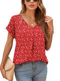 Quezhu Women S Casual Summer Short Sleeve Blouses Elegant V Neck Chiffon Blouses Tops Loose Flowy Blouse Floral White Small -Used