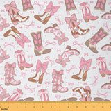Feelyou Pink Western Upholstery Fabric for Chairs Cowgirl Cowboy Boots Fabric by The Yard for Kids Cute Bowknot Dreamy Princess 