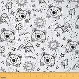 Cartoon Bear Fabric by The Yard,Cute Animals Sun Mountain for Chairs Sofa Sewing,Kids Sketching Hand Drawing Print Waterproof Fa