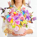 MZD8391 Birthday Card with Music & Lights, 3D Pop Up Birthday Cards, Hummingbird, 10 Inch Life Sized Forever Flower Bouquet Birt