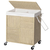 WOWLIVE Double Laundry Hamper with Lid, Handwoven Rolling Laundry Basket with Wheels, 115L Dirty Clothes Hamper with Removable L