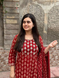 Gosriki Women'S Rayon Blend Printed Straight Kurta With Pant & Dupatta (Mau Red-Gs_L_Red_Large),Red,,B0D9YTT3ND