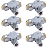 SharkBite Tee Stop Valve, 1/2 x 1/2 in Push-to-Connect x 3/8 in Compression, Pack of 6, Brass Plumbing Fitting, Chrome Finish, 2