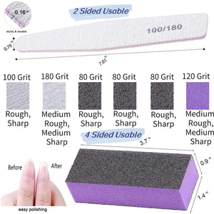 16pcs Nail Files Buffers Kit - 10pcs 100/180 Grit Sharp Nail File Emery Boards, 6pcs Rough Polishing Buffer for Nails Art Pedicu