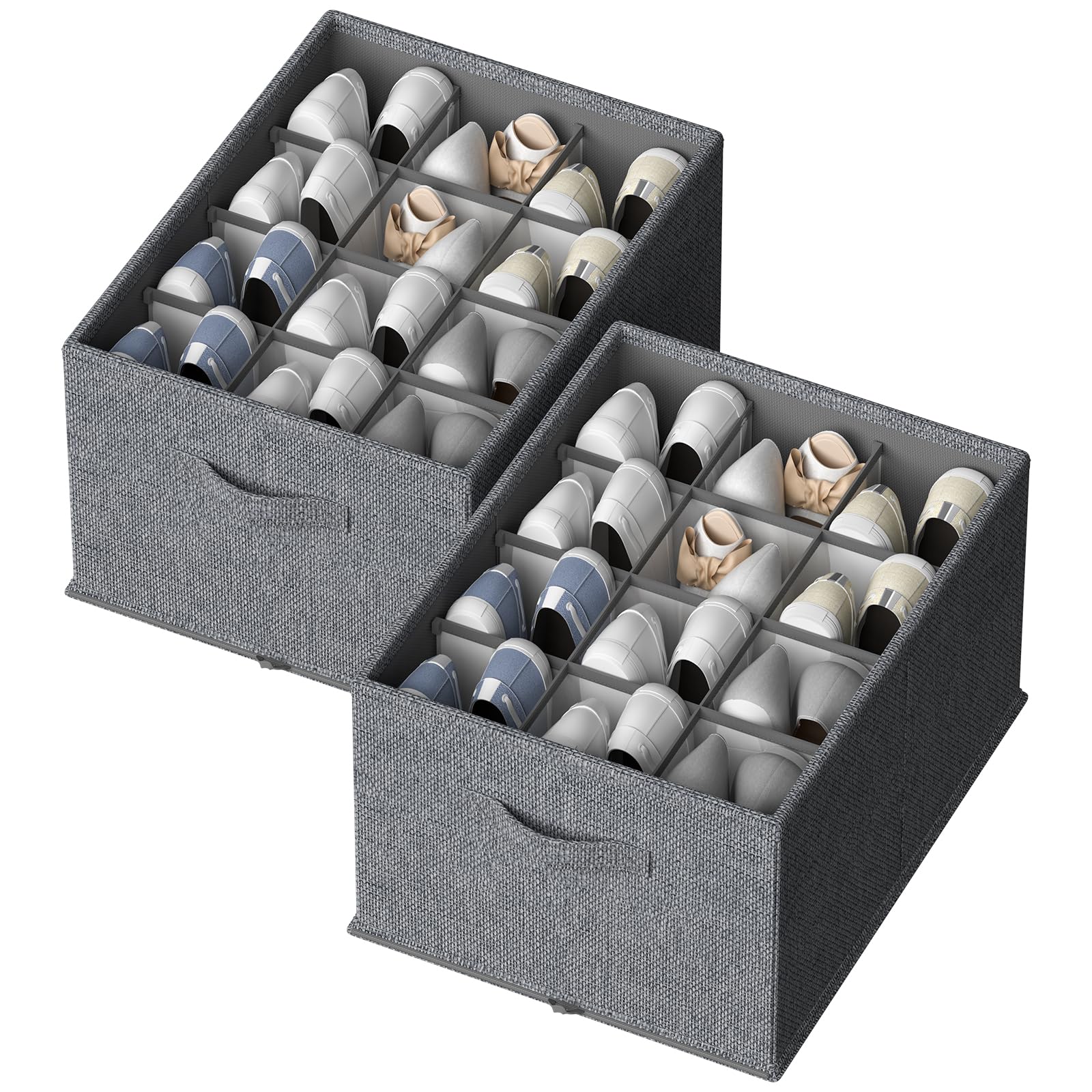 FHSQX 2 Pack Shoe Organizer for Closet,Foldable Shoe Organizer,Fits up to 24 Pairs,Storage Containers With Bottom Support for Sh