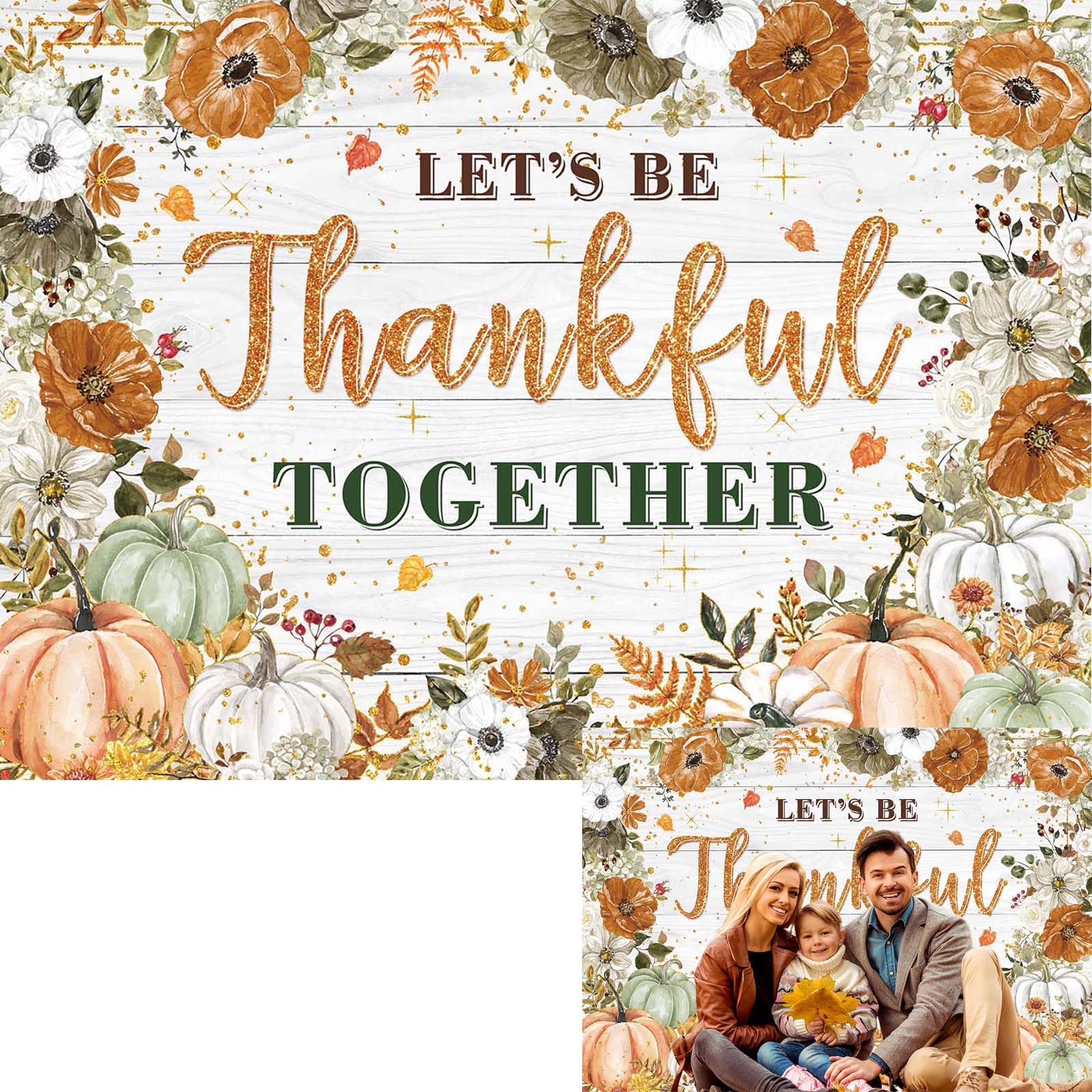 Lets be Thankful Together Backdrop 7x5ft Thanksgiving Fall Thankful Autumn Pumpkins Wooden Photography Background Thanksgiving 