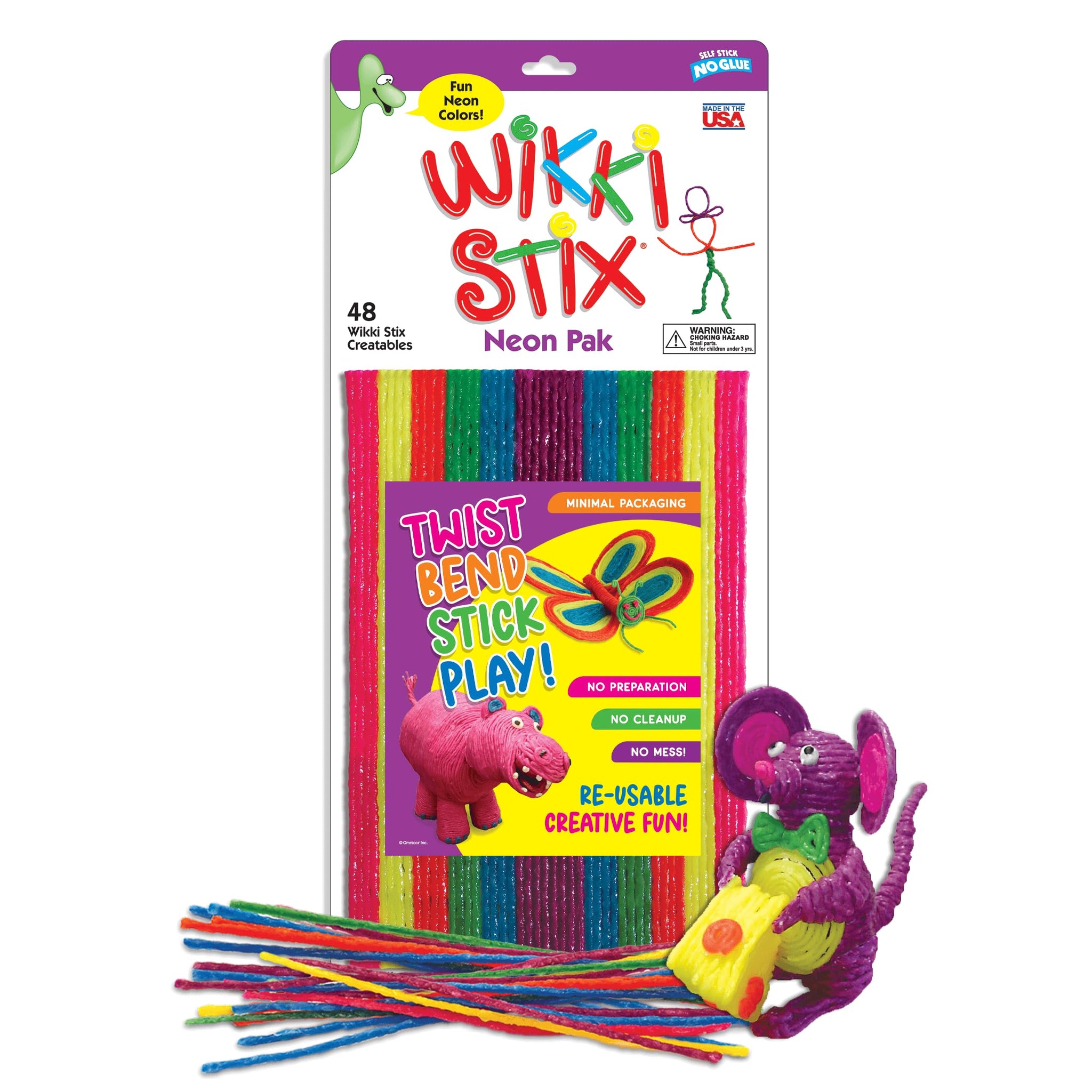Wikki Stix Wax Set, 8 Inches, Assorted Neon Colors, Set Of 48
