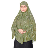 Printed Islamic Khimar Chaderi Makhna Namaz Hijab Scarf For Muslim Womans (Green)