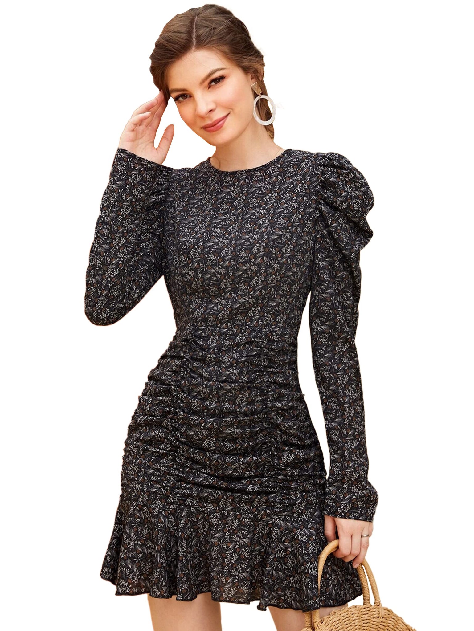 Toplot Dresses For Women Floral Print With Puff Full Sleeve Black (T-Midi-5005-Black-Xl),Black,,B0B3MG3NBQ