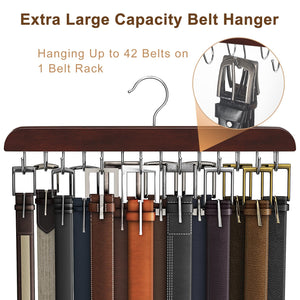 Resovo Belt Hanger for Closet Max 42 Belts, Belt Organizer Closet Accessories with 14 Hooks Belt Rack Sturdy Wood for Closet Org