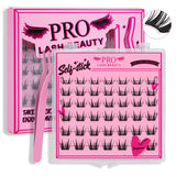 PRO Self Adhesive False Eyelashes,Lash Clusters No Glue Needed Pre Glued No Remover,1 applicator,Easy to Apply, Curved-Thin Band