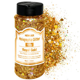 HEMOER Royal Gold Glitter, 100g/3.5oz Holographic Chunky Glitter Mixed Hexagon Chunky & Fine Flakes Iridescent Sequins for Epoxy