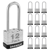 DAERDUO 12 Pack 40 mm (1-9/16) Keyed Alike Laminated Padlocks with 24 Keys, Hardened Steel Long Shackle, Heavy-Duty Locks for Gy