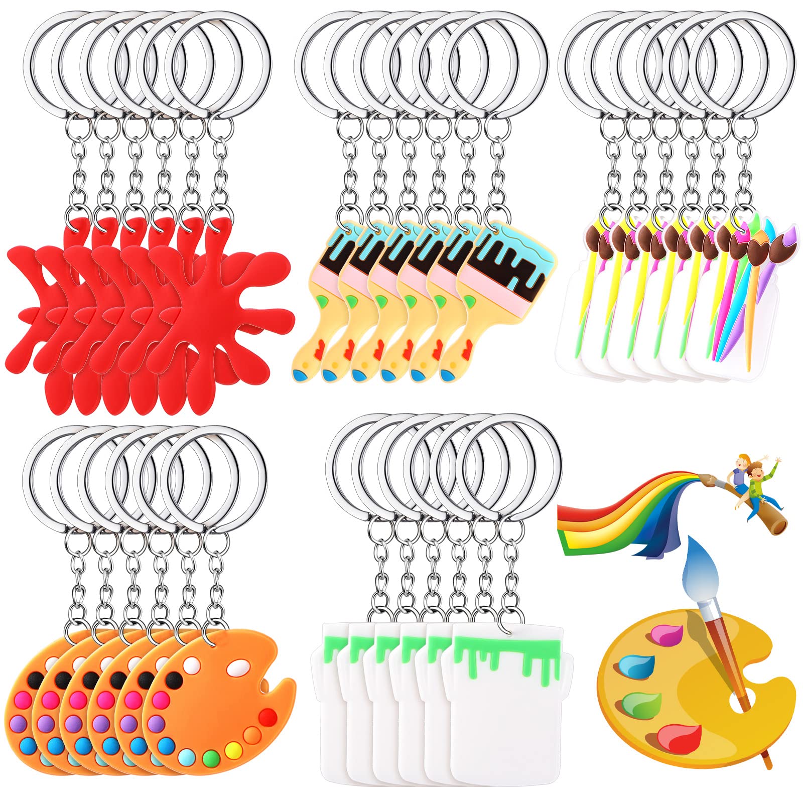 Tudomro Art Paint Party Favors Keychain Art Paint Splatter Palette Brush Keychain for Kids Artist Party Gift Supplies(60 Pieces)