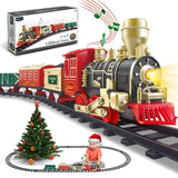 Electric Christmas Train Set w/Lights and Sounds, Kids Train for Christmas Tree with 3 Cars & 10 Train Tracks, Toddler Model Tra