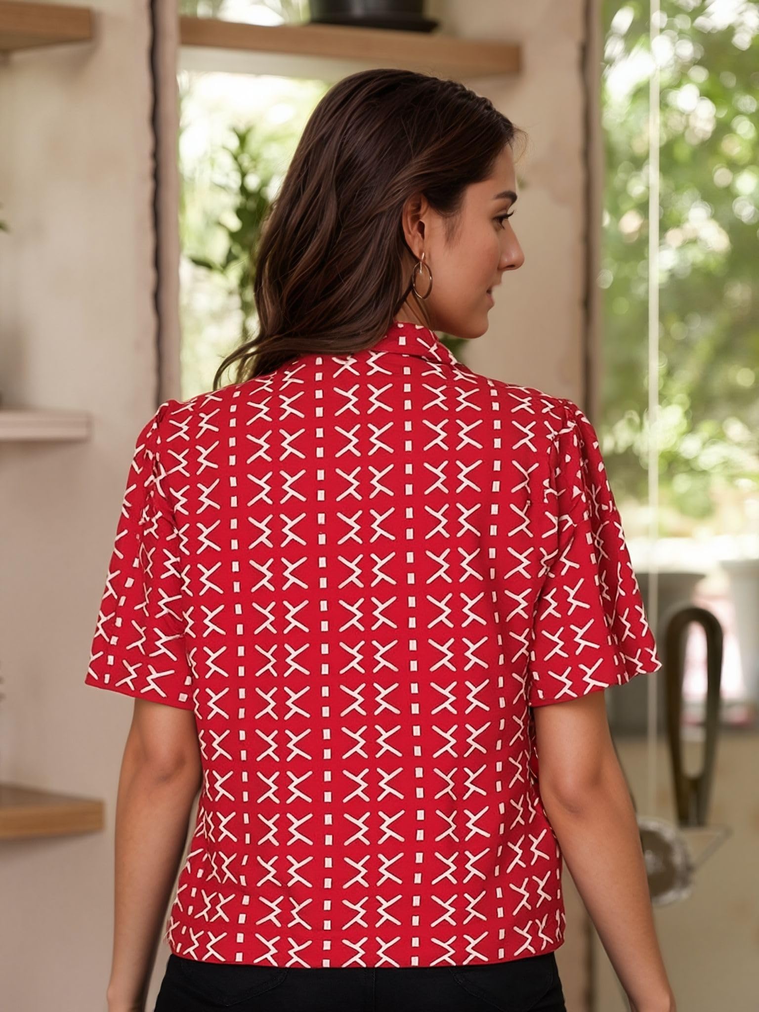 Anni Designer Women'S Tunics Tops Rayon Viscose Printed Short Shirt For Women (Chhabi Red_M_Red_Medium),Red,M,Rayon,Modern,