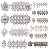 SUNNYCLUE 1 Box 100Pcs Connector Charms Thanksgiving Luck Leaf Linking Charms Rose Flower Leaves Butterfly Links Antique Silver 