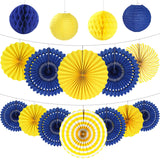 16Pcs Navy Blue and Yellow Party Decorations Hanging Honeycomb Paper Fans Paper Lanterns for Graduation Birthday Wedding Dinner 
