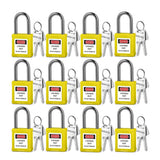 BOZZYS Lockout Tagout Locks 12-Pack|OSHA Yellow Loto Locks Keyed Different|2 Keys/Lock for Industrial Machinery & Electrical Pan