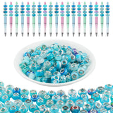 100pcs Blue Large Hole European Beads, Resin Rondelle Glass Beads with Silver Brass Cores, Big Hole Spacer Craft Bead for DIY Ch