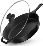 Utopia Kitchen Saute Frying Pan 12 Inch, Cast Iron Chefs Pan, Pre Seasoned Cast iron Skillet With Lid, Safe Grill Cookware for I