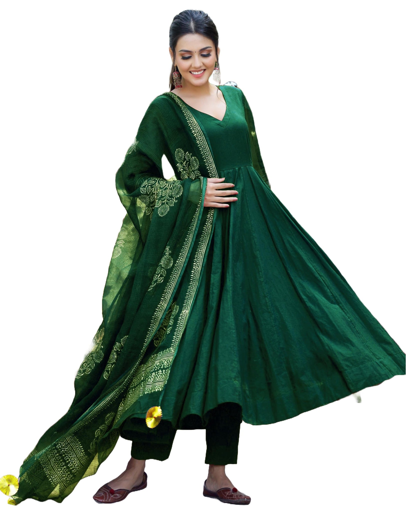 Gosriki Women'S Cotton Blend Solid Anarkali Kurta With Pant & Dupatta (Magic-Green-Nw-Gs_Xxl_Green_Xx-Large),Green,2,B0CRL4SD4Q