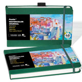 Funto Watercolor Journal, 8.5x5.5, 2 Pack, 48 Pages Each, Green Leather Cover, Cold-Pressed, Inner Paper Pocket, Art Supplies fo