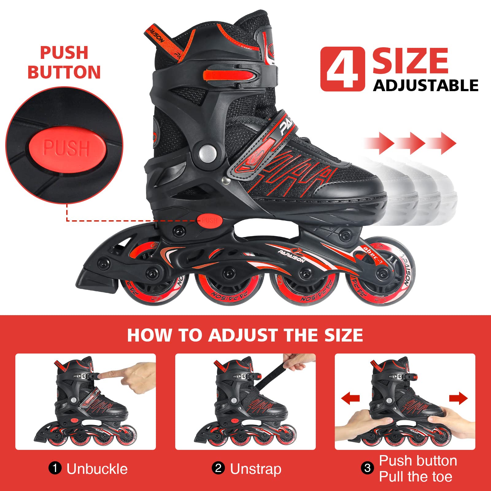 ITurnGlow Adjustable Inline Skates for Kids and Adults, Roller Skates with Featuring All Illuminating Wheels, for Girls and Boys
